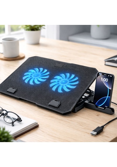 Nitro 2 Fanlı Işıklı Telefon Tutuculu Usb Çoklayıcı Notebook Soğutucu Standı S22