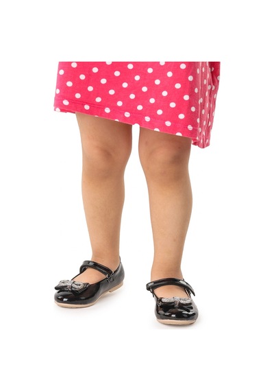 Kiko Kids Papyon Taşlı Cırtlı Kız Çocuk Babet Ayakkabı 254 Rugan Siyah 001
