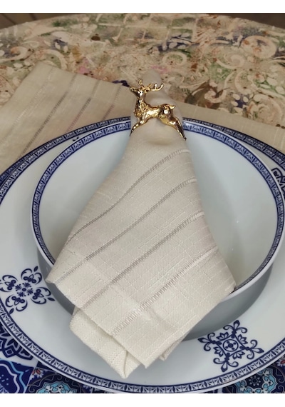 6'lı Lüx Pirinç Gold Peçete Yüzüğü At Geyik Balık Çam Yılbaşı Noel