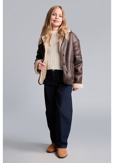 Defacto V Yaka Pelüş Astar Suede Kız Çocuk G9345a826aubn390 Kahve-bn390