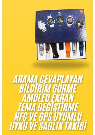 7 Kordonlu Akıllı Saat Siyah Kasa Dokunmatik Ekran Uyku Ve Sağlık Takibi
