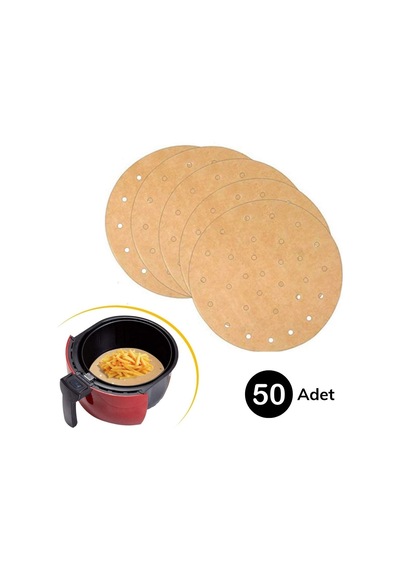 Buradabuldun 50 Adet Air Fryer Pişirme Kağıdı Tek Kullanımlık Gıda Pişirme Kağıdı Delikli Yuvarlak Model