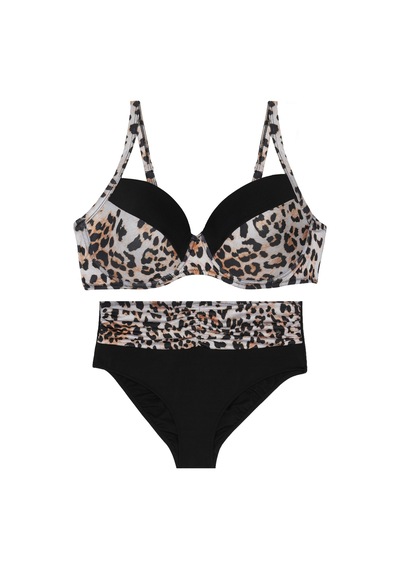 Kaplı Balenli Yüksek Bel Bikini Takım Leopar