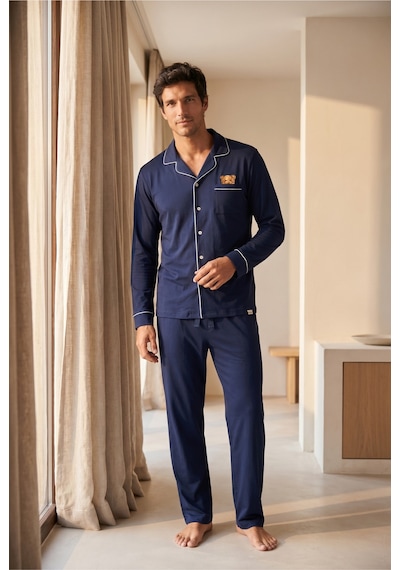 Katia&bony Erkek Teddy Desenli Kutulu Pijama Takımı Lacivert Lacivert