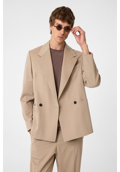 Antioch Relax Fit Kruvaze Kapama Erkek Teknik Blazer Ceket Bej