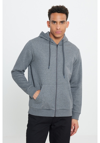AC&Co / Altınyıldız Classics Erkek Antrasıt Melanj Standart Fit Normal Kesim Kapüşonlu Fermuarlı Sweatshirt Antrasit