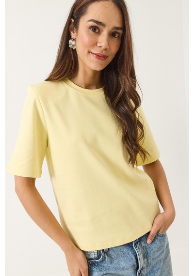 Shade Kadın Bisiklet Yaka Vatkalı Pamuklu Basic T-shirt 241134 60283128 - Tereyağ Çok Renkli
