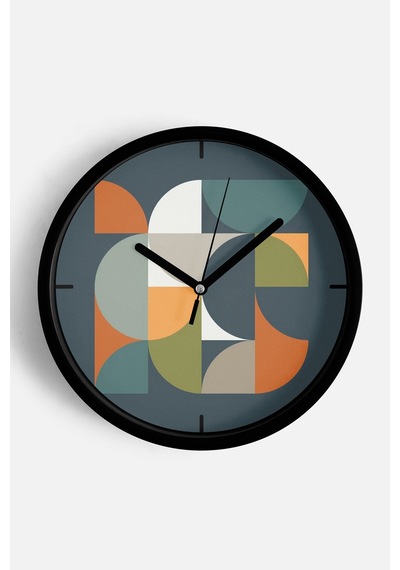 Soyut - Geometrik Temalı Modern Duvar Saati - 25cm - Önü Camlı Siyah Kasa - Sessiz Mekanizma-jh0099 Siyah
