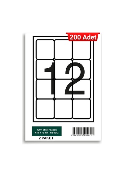 Herboy Hb-1012 63,5 X 72 Mm A4 Laser Etiket 200 Adet