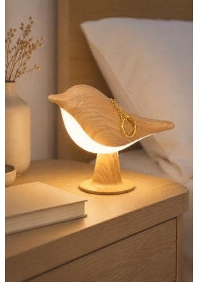 Kuş Tasarımlı Ahşap Led Gece Lambası 3 Modlu Şarjlı Dim Edilebilir Diğer