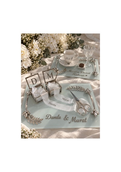 Kişiye Özel Söz Nişan Tepsisi İsimli Kahve Sunum Seti Gelin Damat Kahvesi - 927802099 Diğer