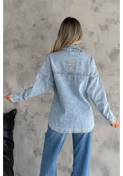 Noa & Noa Kadın Chıc Etiketli Yırtık Denim Gömlek Urban Rebel Mavi