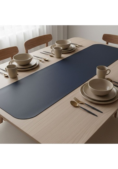 1 Adet Deri Runner Oval Kenarlı-40x140 Cm Lacivert
