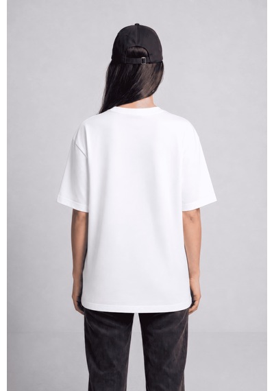 Black Nova Oversize Baskılı Unisex %100 Pamuk T-shirt Caffeine Beyaz