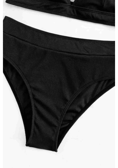 Angelsin Yüksek Bel Tasarım Bikini Altı Siyah 001