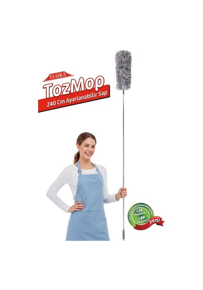 Teleskopik Saplı Toz Alma Mopu 240 Cm, Uzatılır Duvar Tavan Yer Temizleyici Mikrofiber Tozucu F277 Gri
