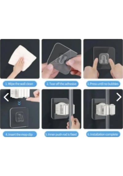 4 Lü Yapışkanlı Pratik Mop Temizlik Fırçası Tutucu Paspas Süpürge Fırça Ve Mop Askısı Beyaz Askı Set Renkli
