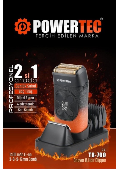 Powertec Tr-700 2'si 1 Arada 4 Taraklı Dijital Ekranlı 9000 Rpm Günlük Sakal Ve Saç Tıraş Makinesi