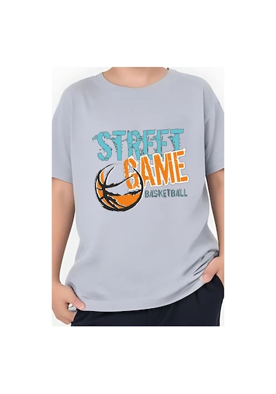 Panios Kids Street Baskılı Erkek Çocuk Yuvarlak Yaka Kısa Kollu T-shirt Gri