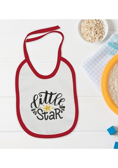 BK Kids Little Star Tasarımlı Kırmızı Bebek Mama Önlüğü-1 Kırmızı