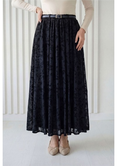 Unika Boutique Ülkü Astarlı Kemerli Organize Etek-ek752.1 Kahve Siyah