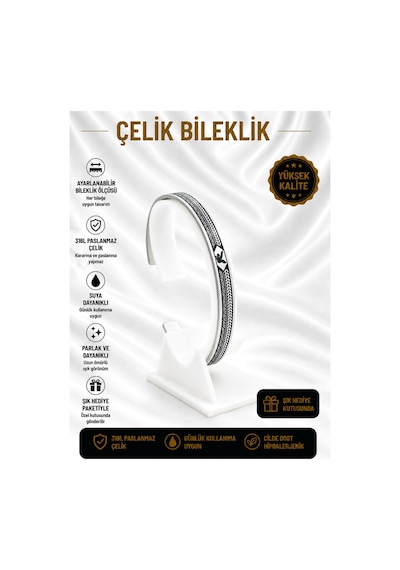 Çelik Bileklik Parlak Ve Paslanmaz Çelik Her Bileğe Uygun Ayarlanabilir En Çok Trend Olan Simgeli Bileklik Gümüş4