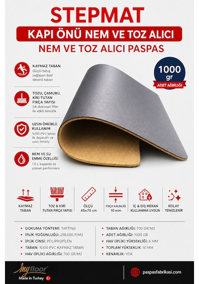 Stepmat Nem Ve Toz Alıcı Velür Coco Kapı Önü Paspası Welcome Kahverengi