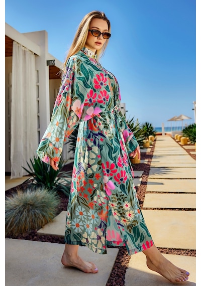 Remsa Mayo Remsa Tesettür Mayo Üzerine Tek Kaftan Kimono Pareo Yeşil Rp026 Patara Yeşil