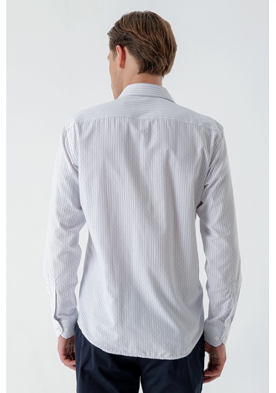 Morven Erkek Beyaz Trend Çizgili Panolu İtalyan Yaka Slim Fit Gömlek 24mc004014600 Beyaz