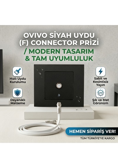 Ovivo Numeris Siyah Uydu Prizi -f Konnektör Anten Prizi Çerçeveli Grano