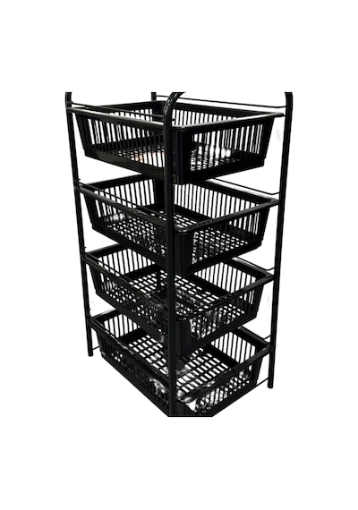 Ece Metal 4 Plastik Raflı Tekerlekli Siyah Sebzelik Meyvelik Organizer