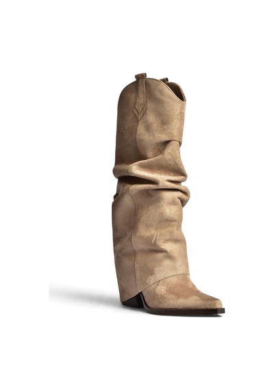 Fox Shoes Z820931002 Vizon Süet Kalın Topuklu Kadın Çizme