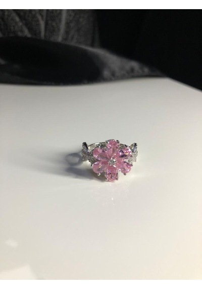 Vog Pembe Taşlı Umut Çiçeği 925 Ayar Gümüş Sevgiliye Eşe Hediye Yüzük