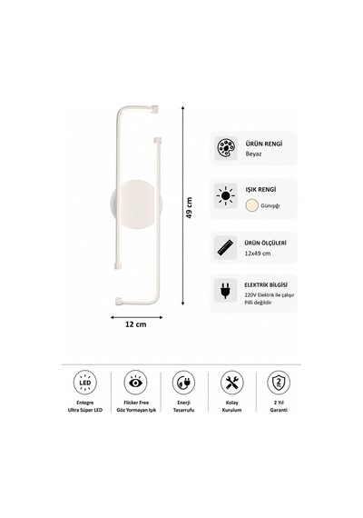 AvizeGO Noka Modern Led Duvar Apliği Günışığı Beyaz