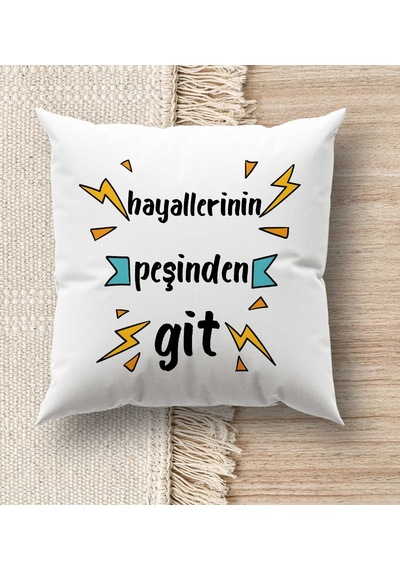 BK Gift Hayat Mottosu Tasarımlı Beyaz Kırlent Yastık, Ev Hediyesi