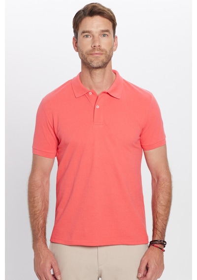 Tudors Erkek Slim Fit Dar Kesim Pamuklu Yumuşak Dokulu Serin Tutan Kumaş Düz Pike Polo Yaka Tişört-31624 Nar
