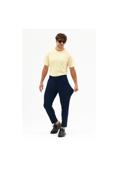Goffra Erkek Streç Kumaş Relaxed Beli Lastikli Pantolon Lacivert