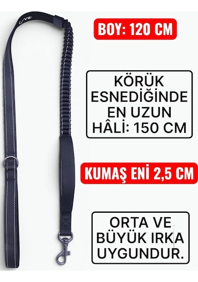 Köpek Gezdirme Tasması, Siyah, Anti Şok Esnek Bölümlü, Reflektörlü, 120-150 Cm, Orta Ve Büyük Irka Uygun