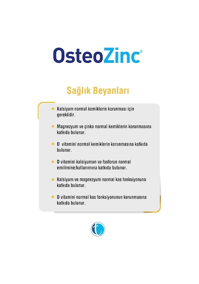 Osteozinc Kalsiyum Magnezyum Çinko D Vitamini 30 Tablet