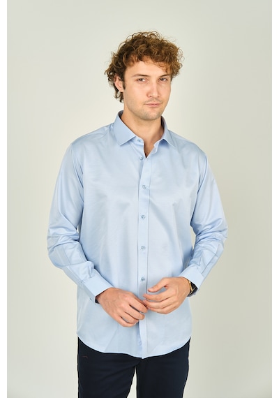 Figs Erkek Slim Fit Uzun Kollu Pamuklu Parlak Kumaş Gömlek 0013 Açık Mavi Açık Mavi