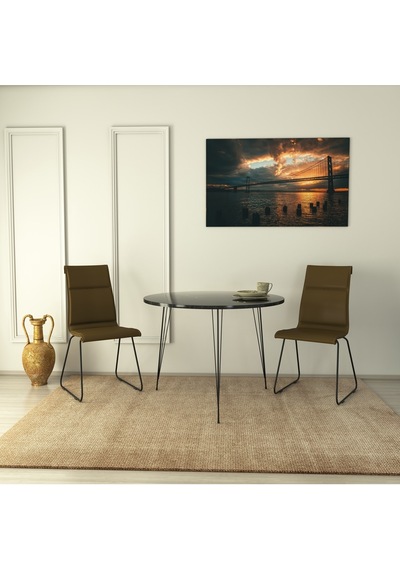Pasific Home Sandalf Metal Ayaklı Yuvarlak Mutfak Masası Siyah Mermer