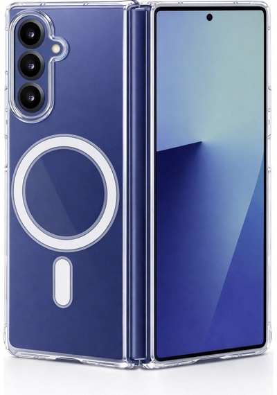 Samsung Uyumlu Galaxy Z Fold 5  Kamera Korumalı Magsafe Wireless Şarj Özellikli Lüks Şeffaf Silikon Telefon Kılıfı Şeffaf
