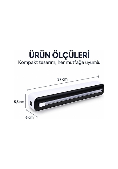 Streç Film Ve Folyo Kesme Aparatı - Duvara Monte Ve Tezgah Üstü Kullanım - Entegre Kesicili Mutfak Dispenseri - Manyetik Sabitleme - 35 X 8 Cm - Siyah Beyaz Ahşap - Siyah