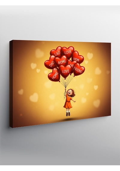 Kanvas Tablo Kalpli Balon Tutan Kız