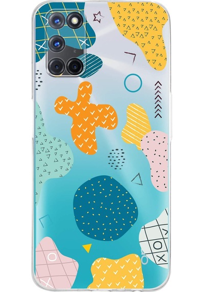 Oppo A72 Uyumlu Kamera Korumalı Geometrik Şekiller Tasarımlı Şeffaf Kılıf Şeffaf