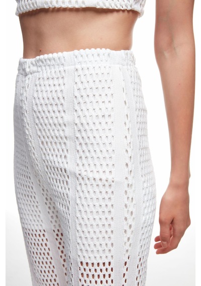 Fashion Cocktail Kısa Astarlı Fileli Lastik Bel Dar Kombin Modern Pantolon Beyaz