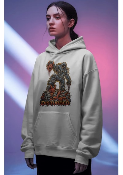 Sevbano Disturbed Rock Metal Müzik Grubu Ön Baskılı Unisex Oversize Premi beyaz