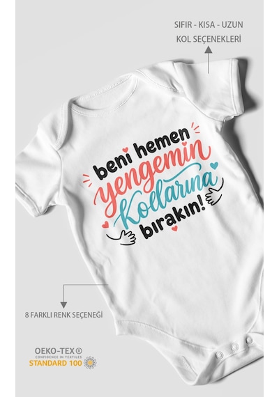 Morivokids Yengeye Özel Kısa Kollu Bebek Body %100 Pamuk Beyaz