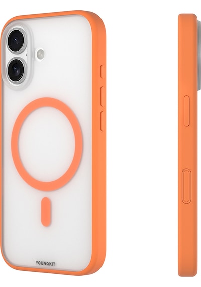 Apple Uyumlu iPhone 17  Kılıf M-safe Şarj Özellikli Youngkit Clear Serisi Kapak Turuncu Turuncu