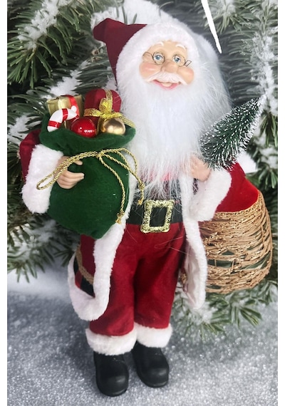 Yılbaşı Süsü Noel Baba Biblo Figür Büyük Boy 45cm -elinde Çam Ağacı Ve Hediye Çuvalı İle 45